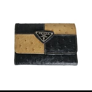 Prada Milano Ostrich  Black /Tan Wallet Diamond Shaped Logo